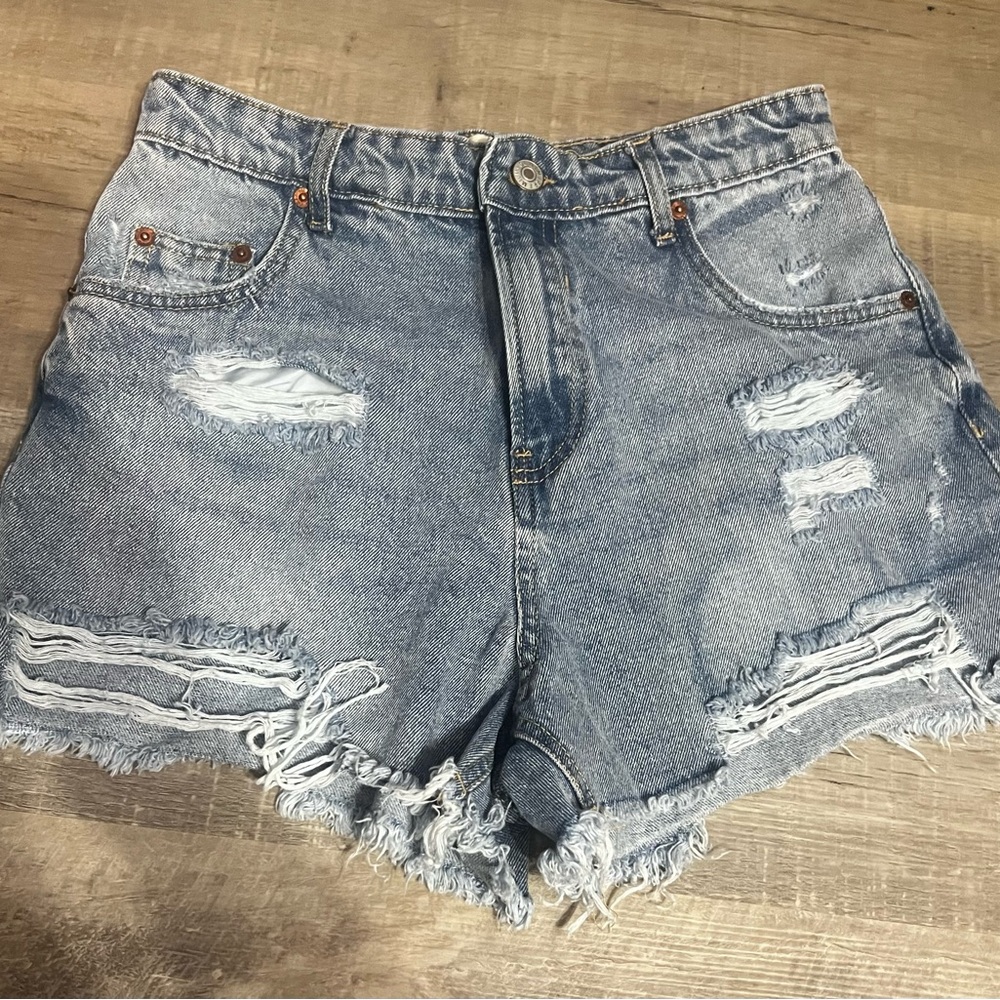 Impressions Light Blue Distressed Jean Shorts